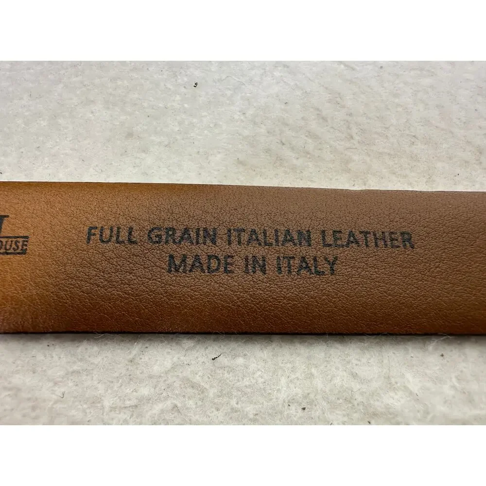 Men's Wearhouse Full Grain Italian Brown Leather Belt Silver Buckle